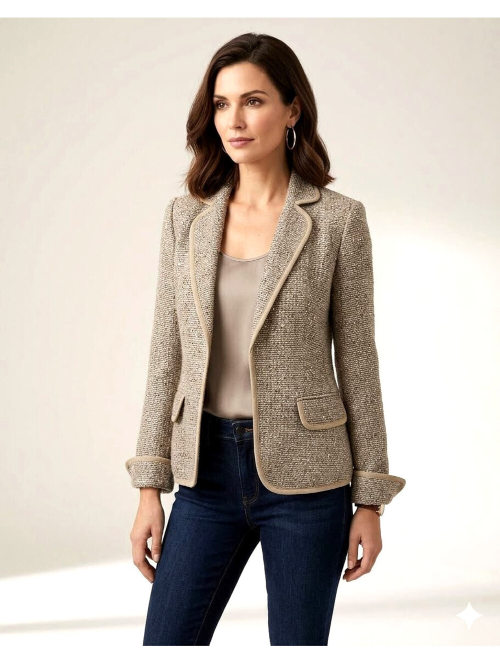 J. Crew US-6/8 Light Brown Wool Blend Sequin Tweed Blazer Jacket